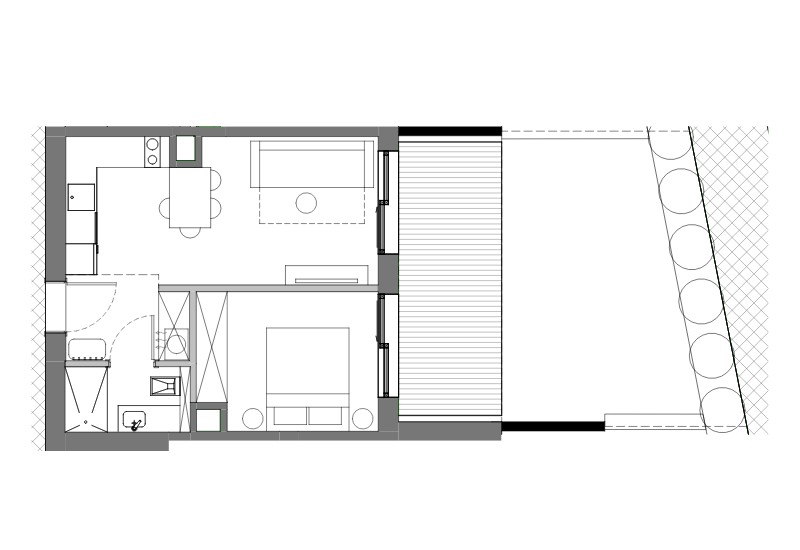 Rzut apartamentu z ogródkiem — parter